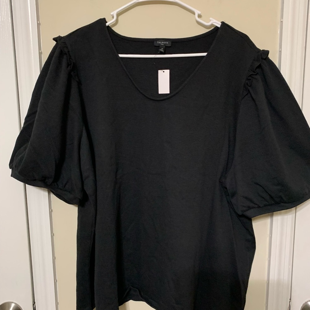 Talbots Elegant Black Puff Sleeve Blouse